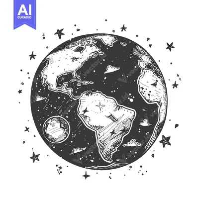Premium design asset: Hand-drawn Sketch of Earth with Stars and Clouds
