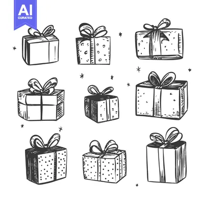 Premium design asset: Hand-drawn Sketch of Eight Gift Boxes with Bows