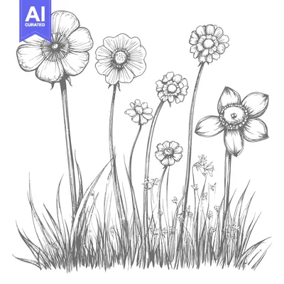 Popular premium asset: Hand-Drawn Sketch of Flowers in Tall Grass