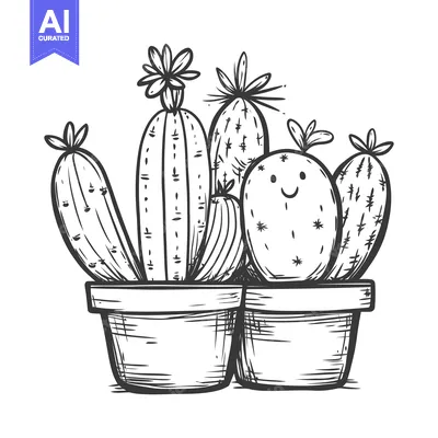 Popular premium asset: Hand-Drawn Sketch of Four Cacti in Pots