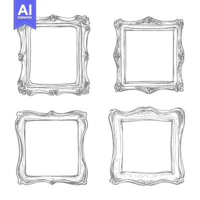 Premium design asset: Hand-drawn sketch of four ornate picture frames