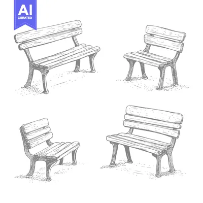 Aset desain premium: Hand-Drawn Sketch of Four Wooden Benches