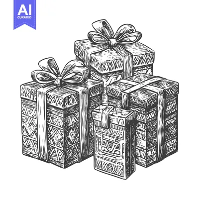 Aset desain premium: Hand-Drawn Sketch of Four Wrapped Gift Boxes with Bows