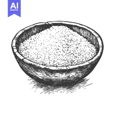 Popular premium asset: Hand-Drawn Sketch of Granulated Sugar in a Wooden Bowl