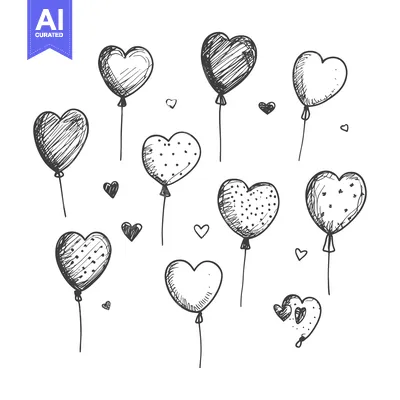 Popular premium asset: Hand-Drawn Sketch of Heart-Shaped Balloons and Small Hearts