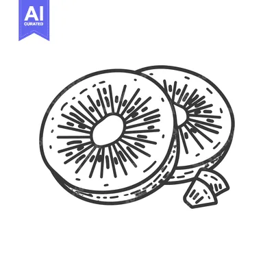 Aset premium populer: Hand-Drawn Sketch of Kiwi Fruit Slices