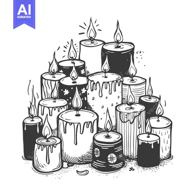 Aset desain premium: Hand-drawn Sketch of Lit Candles in Various Styles