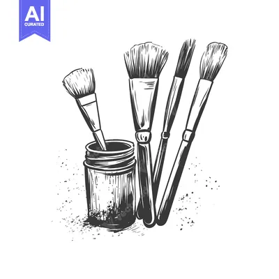 Hand-Drawn Sketch of Makeup Brushes in a Jar