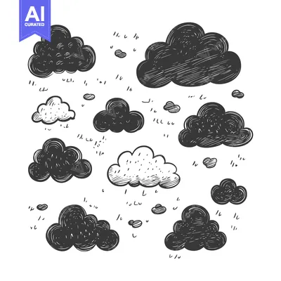 Premium design asset: Hand-Drawn Sketch of Multiple Clouds in Black and White