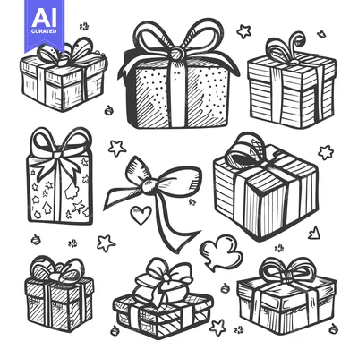 Aset premium populer: Hand-Drawn Sketch of Multiple Gift Boxes with Ribbons and Decorative E