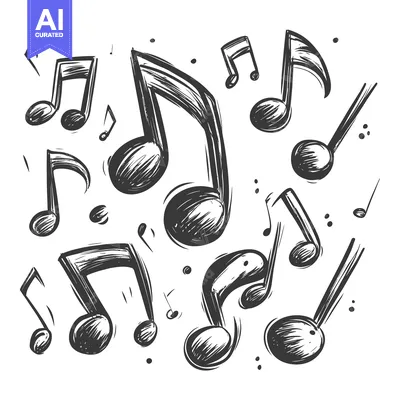 Aset desain premium: Hand-Drawn Sketch of Musical Notes in a Scattered Arrangement