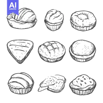 Hand-Drawn Sketch of Nine Different Types of Bread