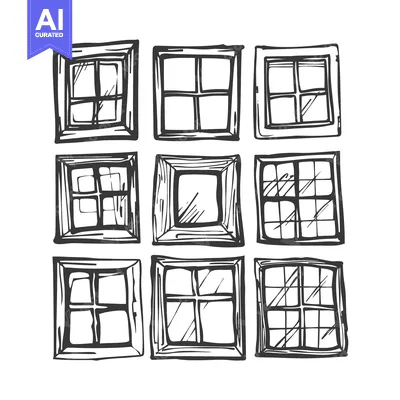 Popular premium asset: Hand-drawn Sketch of Nine Different Window Frames