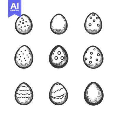 Aset desain premium: Hand-Drawn Sketch of Nine Easter Eggs with Various Designs