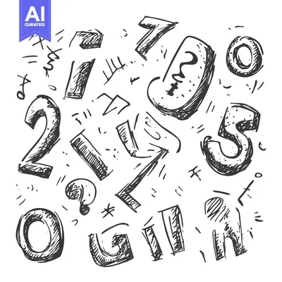 Aset desain premium: Hand-drawn Sketch of Numbers and Symbols