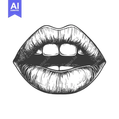 Aset desain premium: Hand-drawn Sketch of Open Lips with Teeth