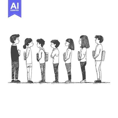 Aset premium populer: Hand-drawn sketch of people standing in a line