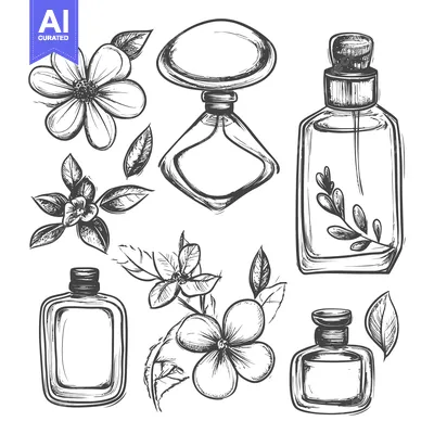 Aset premium populer: Hand-Drawn Sketch of Perfume Bottles and Flowers