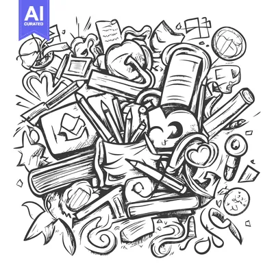 Aset premium populer: Hand-Drawn Sketch of School Supplies and Objects