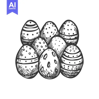 Aset premium populer: Hand-drawn Sketch of Seven Decorated Easter Eggs