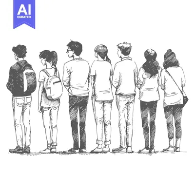 Premium design asset: Hand-drawn Sketch of Seven People Walking from Behind