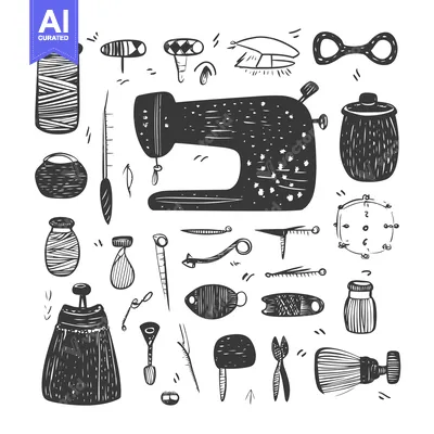 Aset premium populer: Hand-Drawn Sketch of Sewing Tools and Accessories