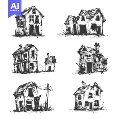 Popular premium asset: Hand-drawn Sketch of Six Abandoned Houses
