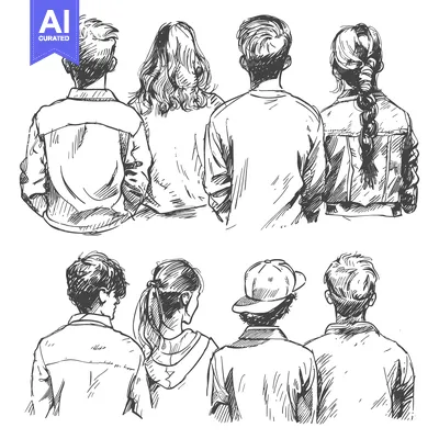 Aset premium populer: Hand-drawn Sketch of Six People from Behind
