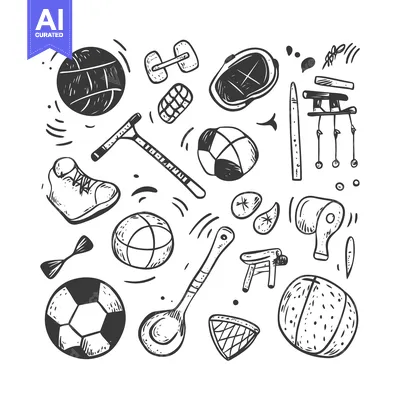 Hand-Drawn Sketch of Sports Equipment and Activities