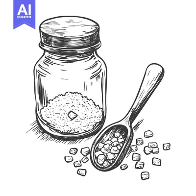 Hand Drawn Sketch of Sugar in a Jar and a Spoon