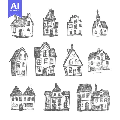 Popular premium asset: Hand-drawn sketch of ten unique house facades
