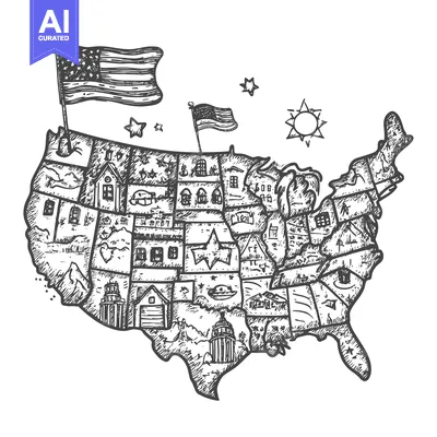 Popular premium asset: Hand-drawn Sketch of the United States Map with Patriotic Symbols