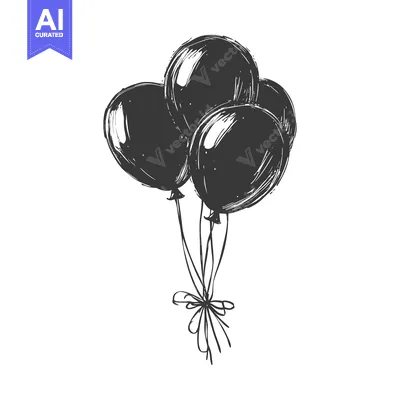 Premium design asset: Hand-drawn sketch of three black balloons tied together