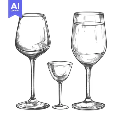 Aset desain premium: Hand-drawn Sketch of Three Empty Wine Glasses