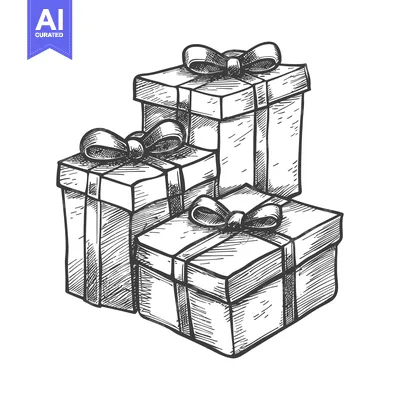 Aset desain premium: Hand-drawn Sketch of Three Gift Boxes with Bows