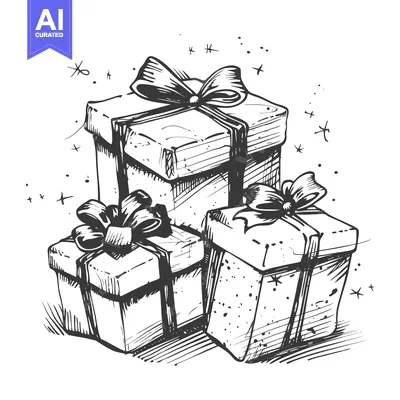 Aset desain premium: Hand-drawn sketch of three gift boxes with bows