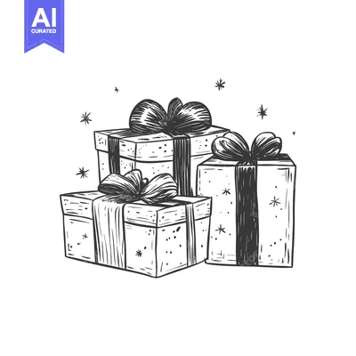Aset desain premium: Hand-Drawn Sketch of Three Gift Boxes with Ribbons