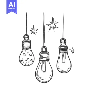 Popular premium asset: Hand-Drawn Sketch of Three Hanging Light Bulbs with Stars