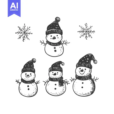 Premium design asset: Hand-Drawn Sketch of Three Smiling Snowmen with Hats and Scarves