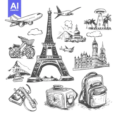 Aset premium populer: Hand-Drawn Sketch of Travel and Vacation Items
