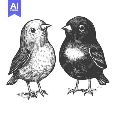 Aset premium populer: Hand-drawn sketch of two birds facing each other