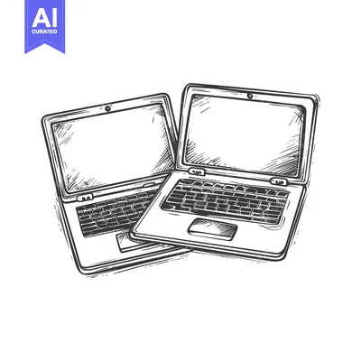 Aset premium populer: Hand-Drawn Sketch of Two Open Laptops