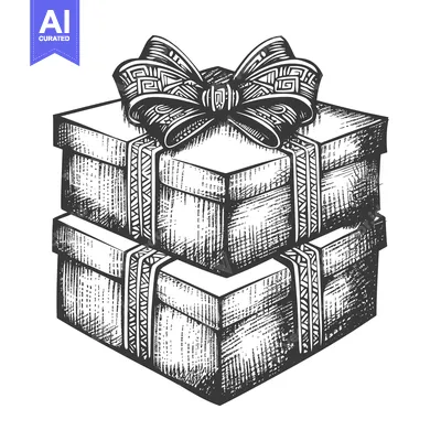 Aset desain premium: Hand-drawn sketch of two stacked gift boxes with a large decorative bo