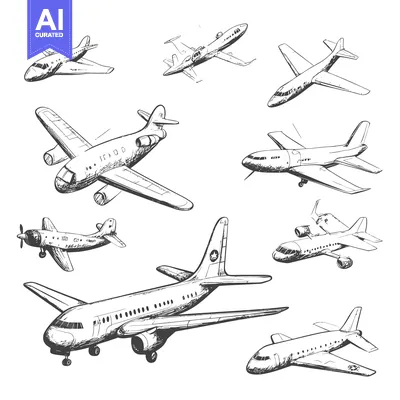 Aset premium populer: Hand-Drawn Sketch of Various Airplane Designs