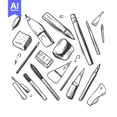 Aset premium populer: Hand-Drawn Sketch of Various Art Supplies