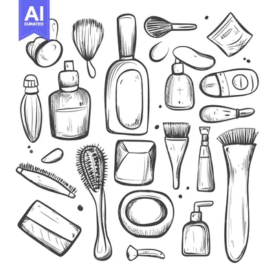 Aset premium populer: Hand-Drawn Sketch of Various Beauty and Makeup Products