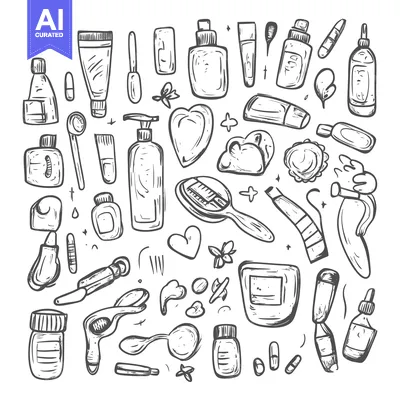 Hand-drawn Sketch of Various Beauty and Skincare Products