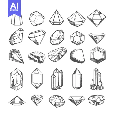 Popular premium asset: Hand-Drawn Sketch of Various Crystal and Diamond Shapes