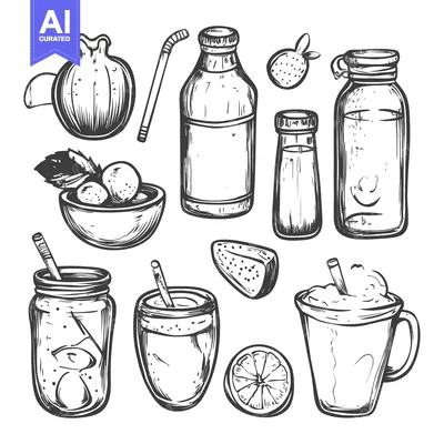 Premium design asset: Hand-Drawn Sketch of Various Drinks and Fruits