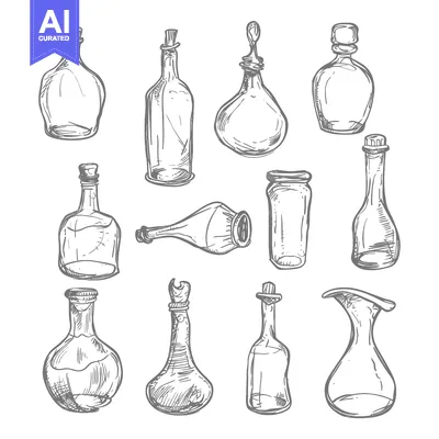 Popular premium asset: Hand-Drawn Sketch of Various Empty Glass Bottles and Jars